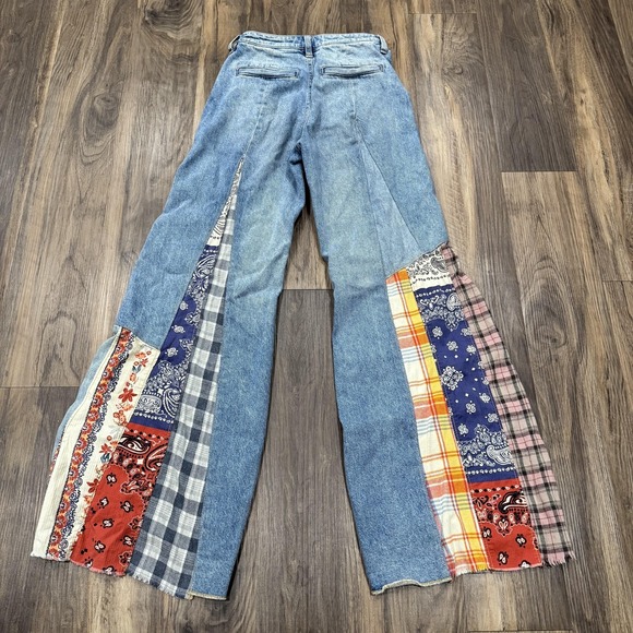 Free People We The Free Cortez Pieced Jeans Women's 25 Multi Patchwork Flare - Picture 8 of 16